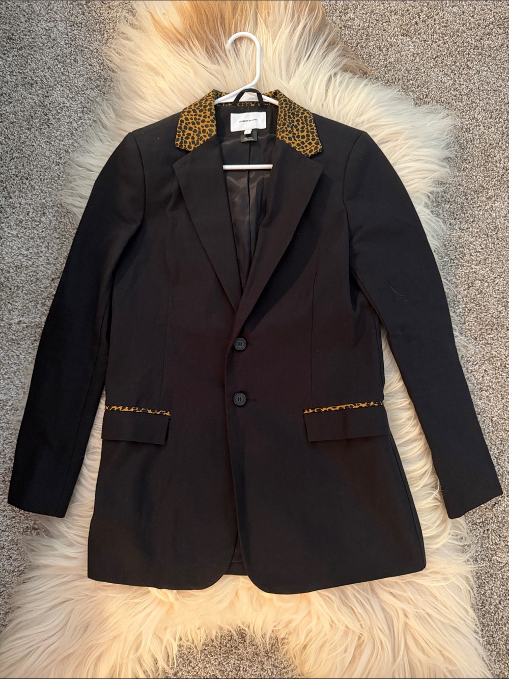 Current/Elliott Black Women's Blazer with Leopard Trim